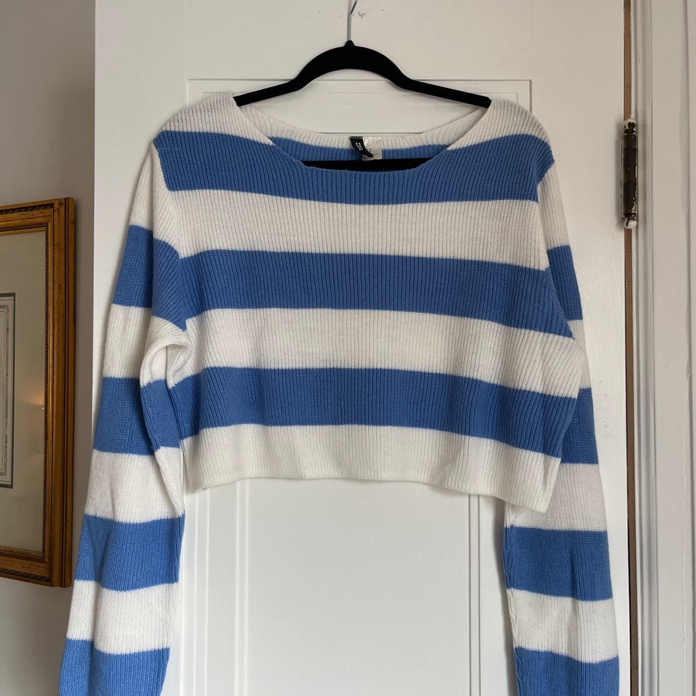 Divided Blue and White Striped Sweater